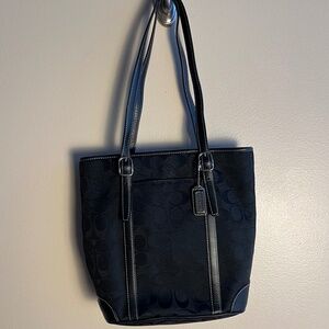 Vintage Coach Signature Black Jacquard & Leather Tote Bag - Excellent Condition!